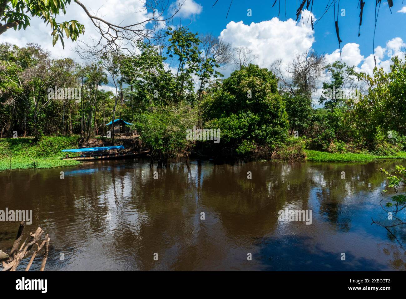Canale secondario del fiume Ucayali vicino a Pucallpa. Foto Stock