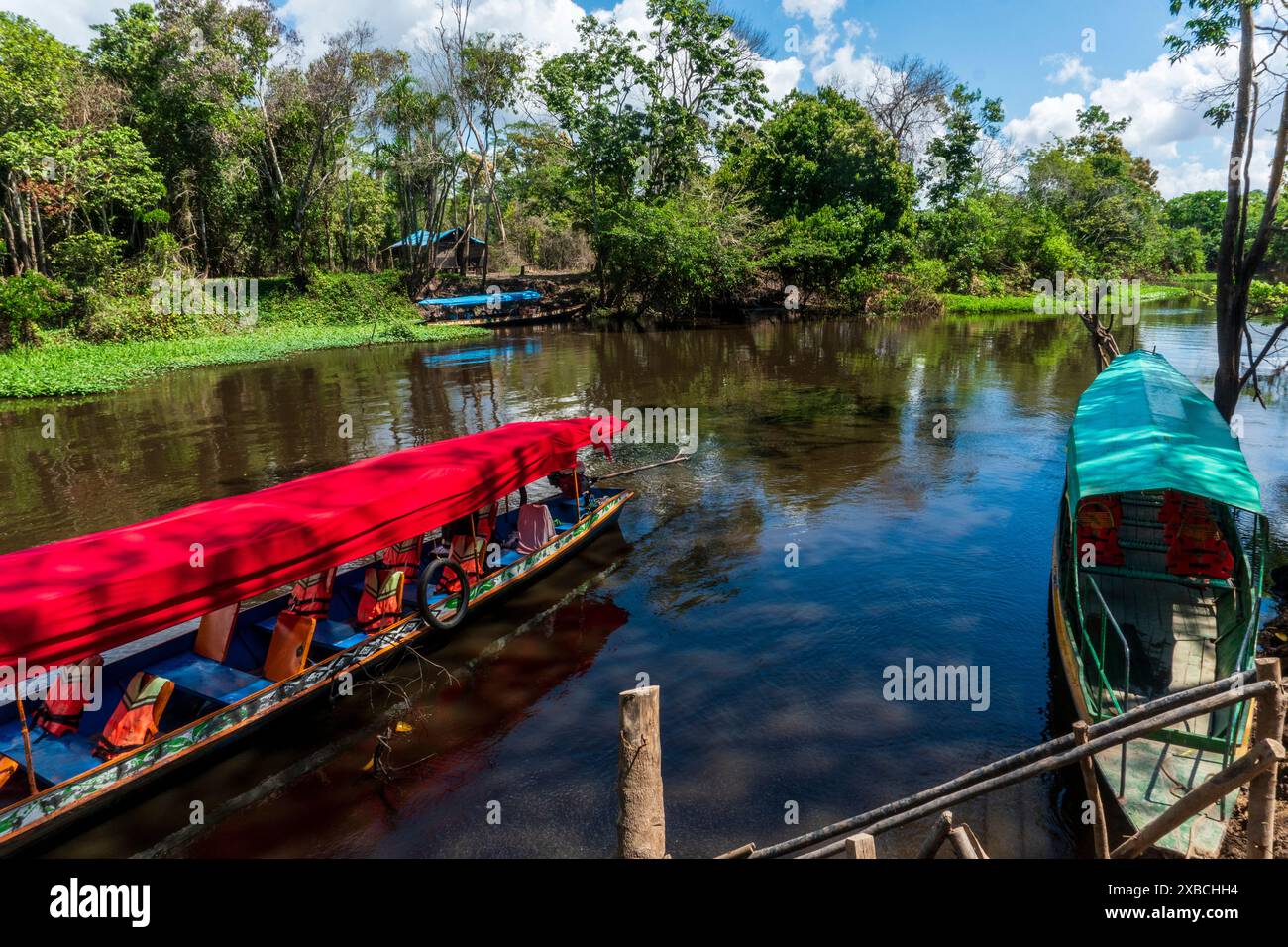 Canale secondario del fiume Ucayali vicino a Pucallpa. Foto Stock