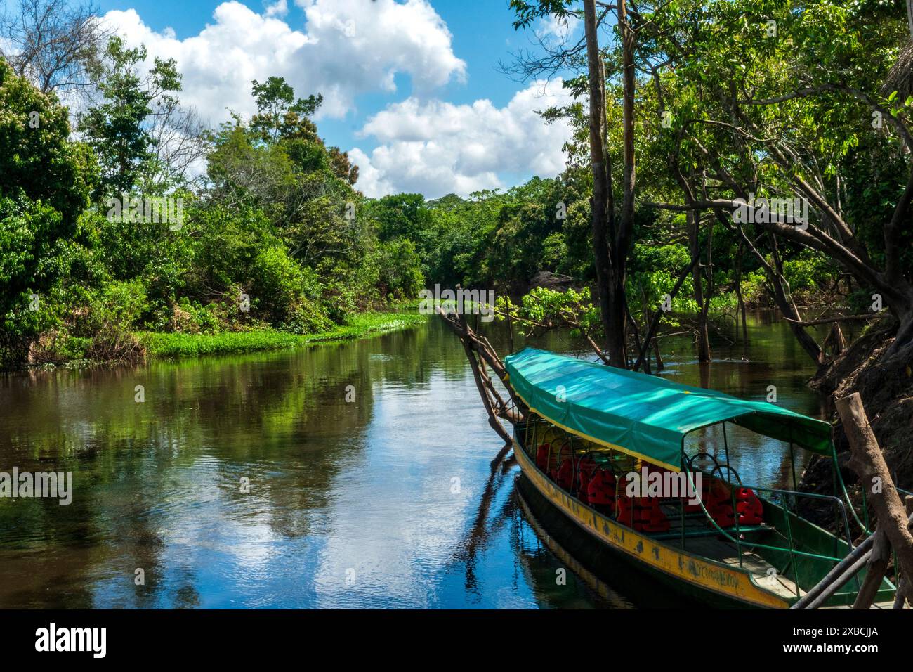 Canale secondario del fiume Ucayali vicino a Pucallpa. Foto Stock