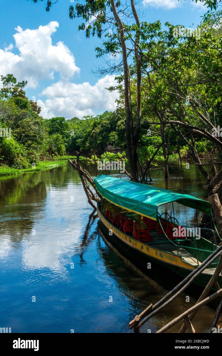 Canale secondario del fiume Ucayali vicino a Pucallpa. Foto Stock