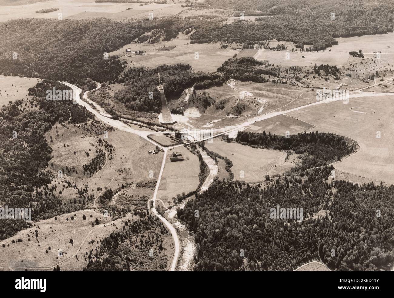 Vista aerea del trampolino da sci - Lake Placid, New York 1932 Foto Stock