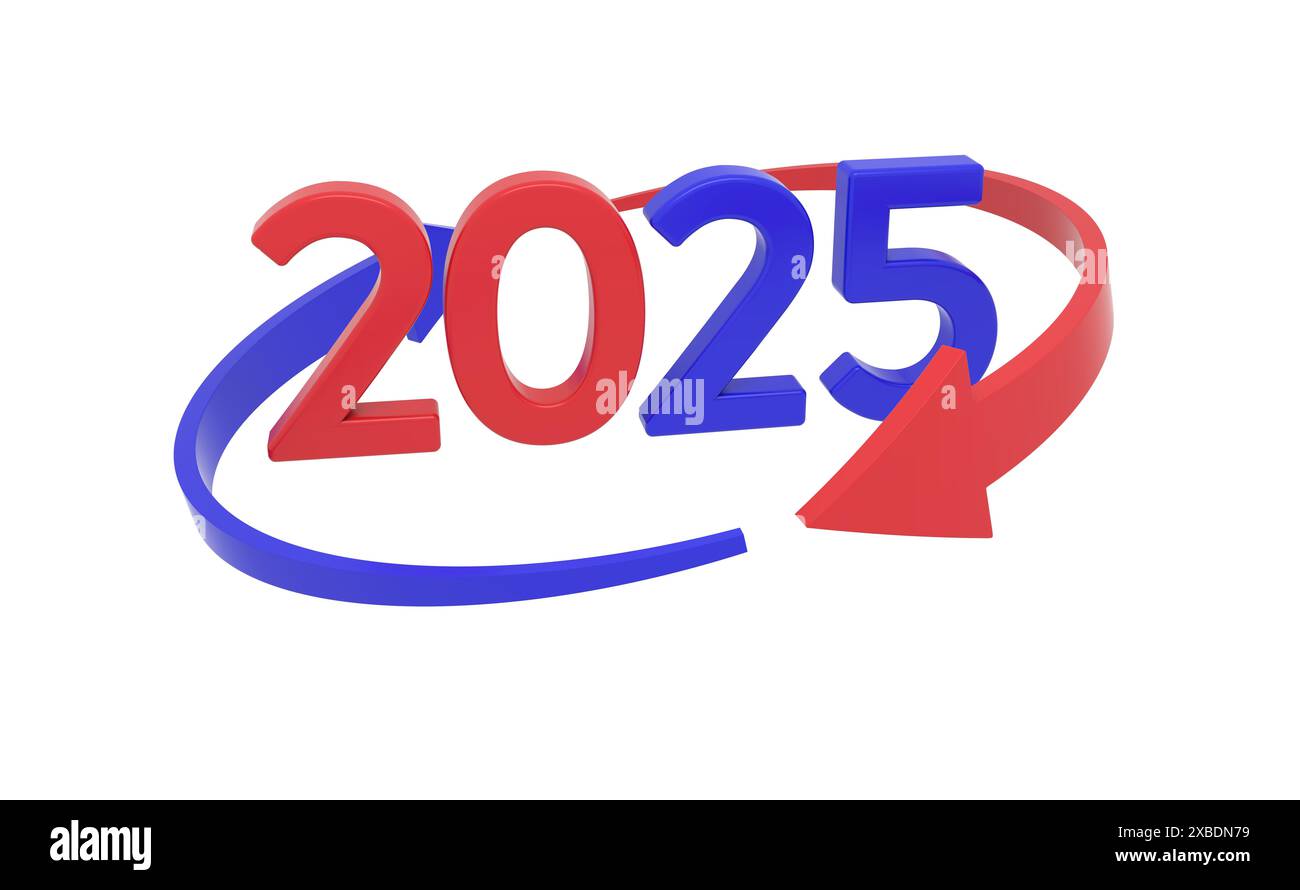 Nuovo anno 2025 concetto di progettazione creativa - immagine con rendering 3D nuovo anno 2025 concetto di progettazione creativa - immagine con rendering 3D. Foto Stock