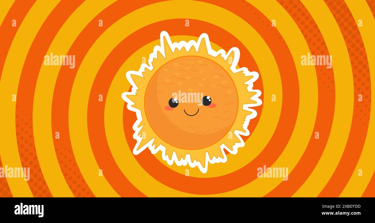 Immagine del sole su cerchi gialli e arancioni Foto Stock