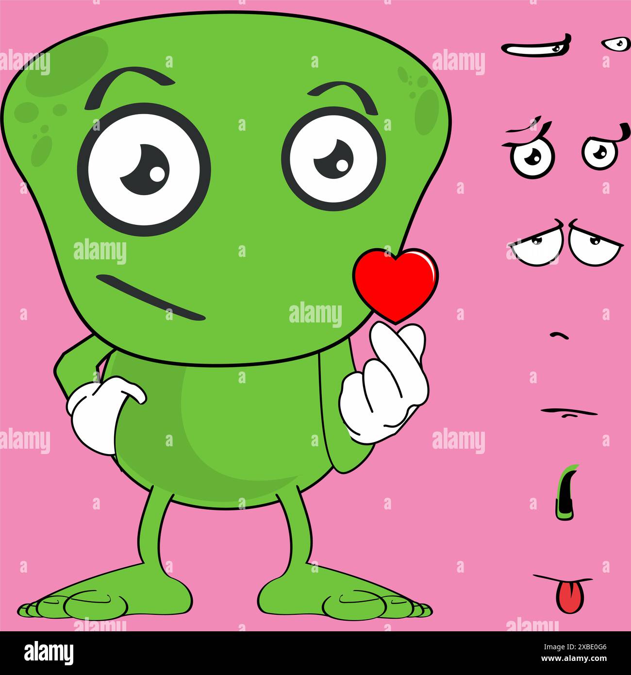 collezione di cartoni animati green monster heart sign expressions in formato vettoriale Illustrazione Vettoriale