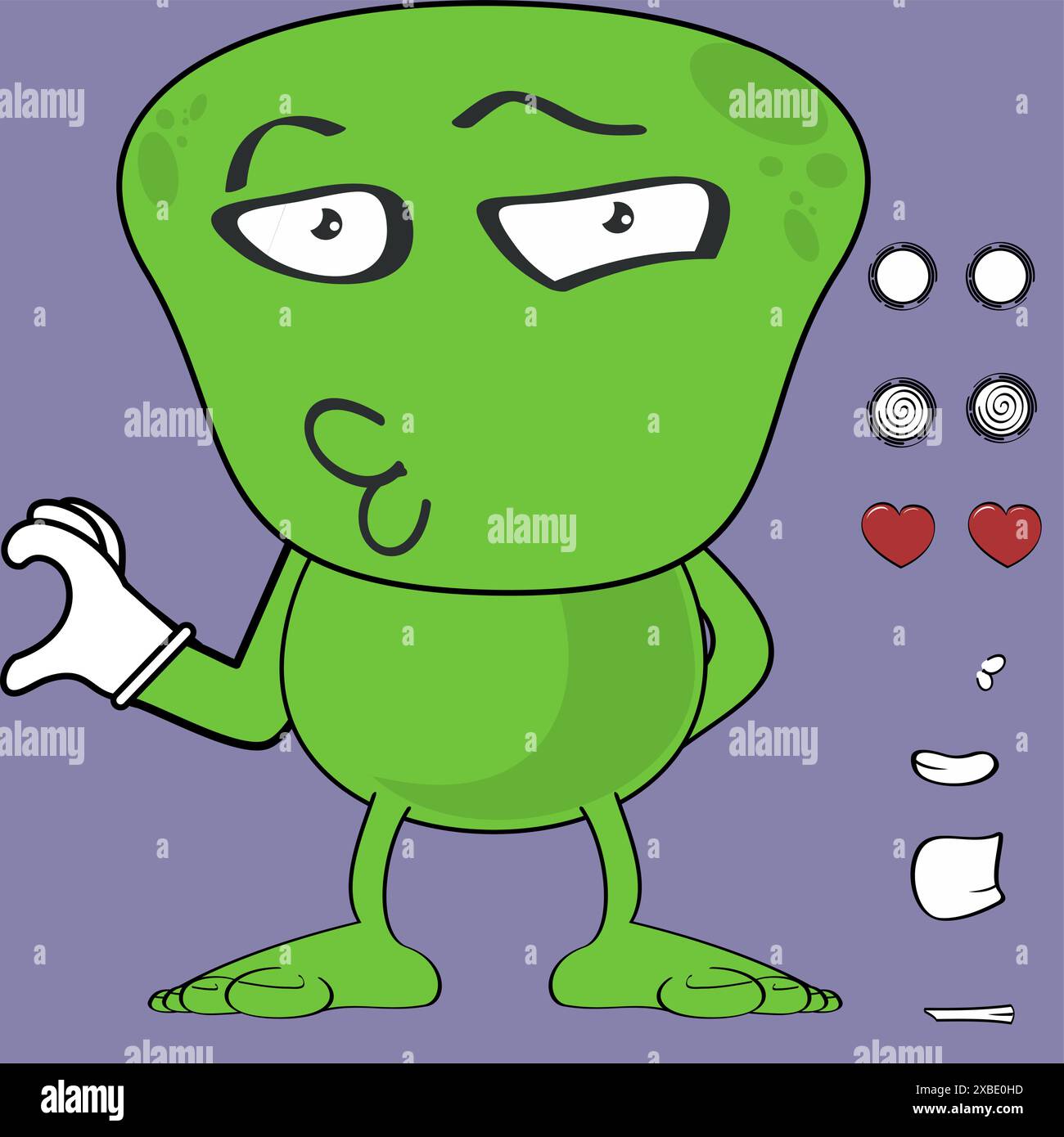 collezione di cartoni animati green monster heart sign expressions in formato vettoriale Illustrazione Vettoriale