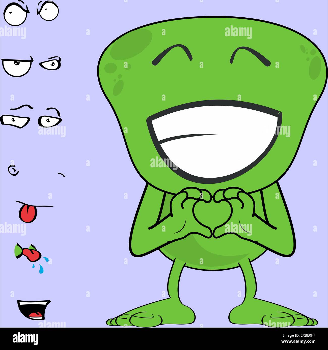 collezione di cartoni animati green monster heart sign expressions in formato vettoriale Illustrazione Vettoriale
