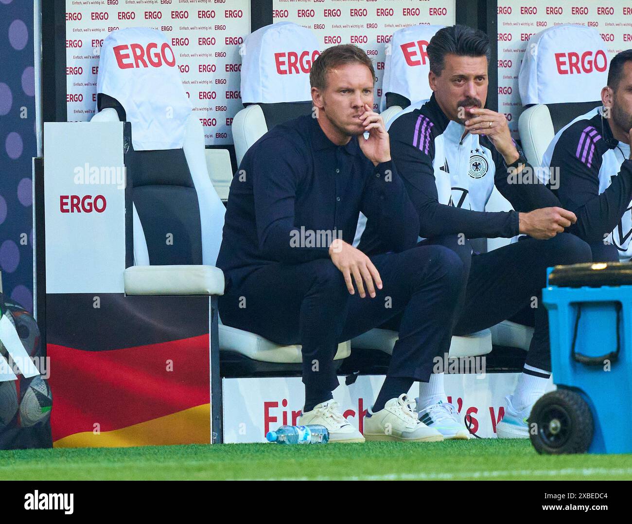 DFB allenatore Julian Nagelsmann , Bundestrainer, Nationaltrainer, Sandro Wagner Assistente allenatore DFB nella partita amichevole GERMANIA - GRECIA 2-1 in preparazione ai Campionati europei 2024 il 3 giugno 2024 a Nürnberg, Germania. Fotografo: Peter Schatz Foto Stock