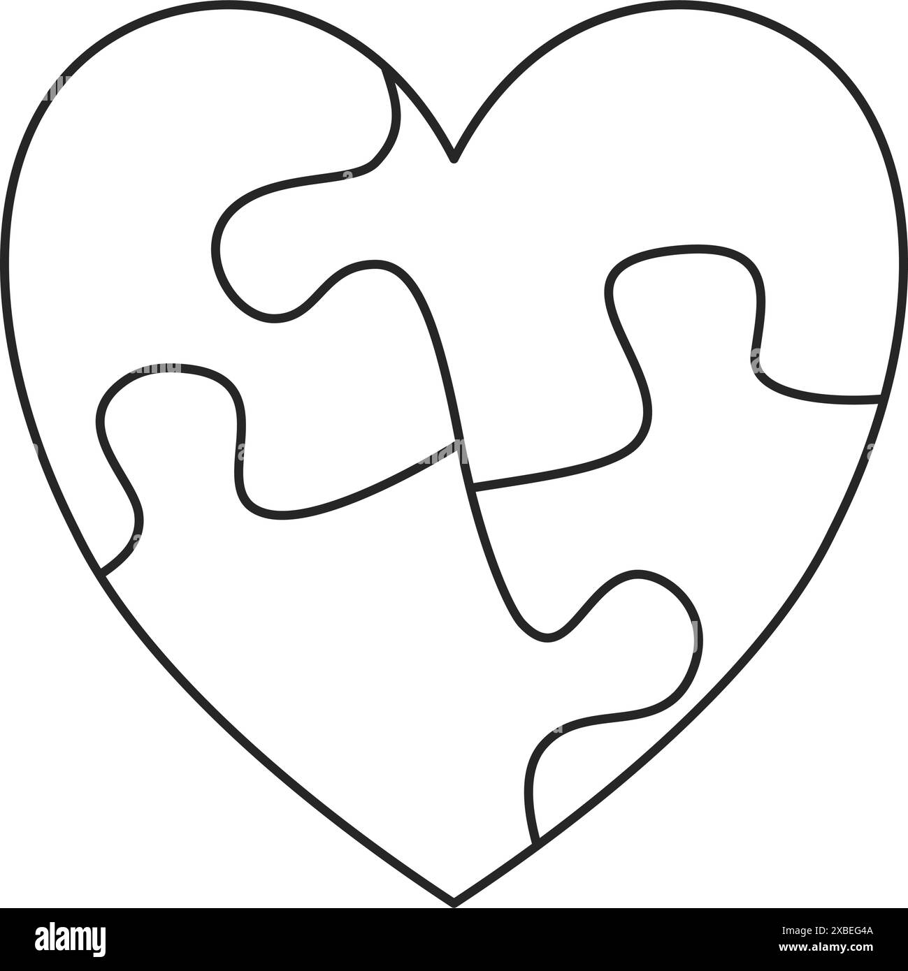 Forma del cuore con puzzle per la consapevolezza dell'autismo nel simbolo vettoriale del contorno Illustrazione Vettoriale