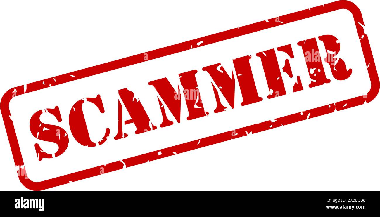 Stencil a scammer con scritta in gomma rossa come vettore isolato Illustrazione Vettoriale