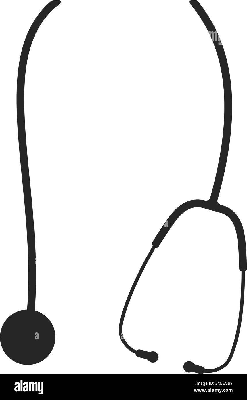 Lo stetoscopio sembra essere appeso al collo di un medico o di un infermiere in un vettore di silhouette Illustrazione Vettoriale