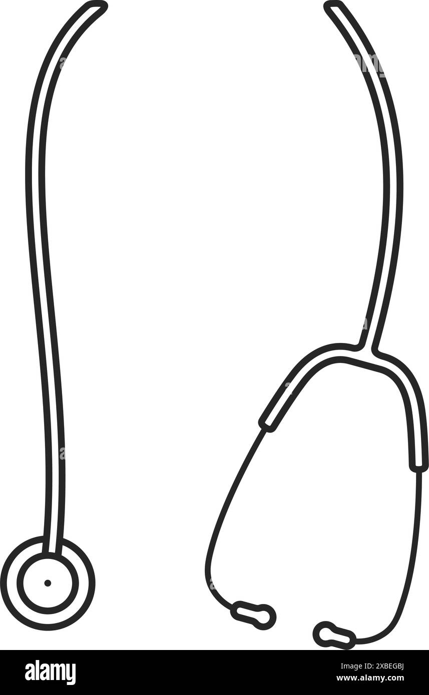 Lo stetoscopio sembra essere appeso intorno al collo di un medico o di un infermiere in un vettore di contorno Illustrazione Vettoriale