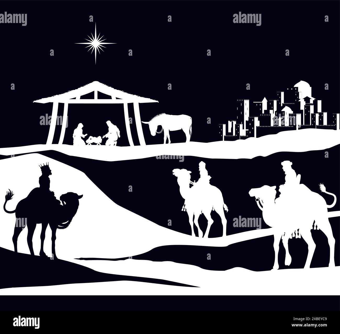 Presepe natalizio Bethlehem Manger Wise Men Illustrazione Vettoriale