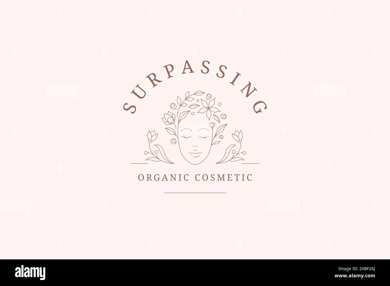 Line art donna ritratto giardinaggio corona di fiori ornamento floreale logo monocromatico illustrazione vettoriale. Design minimalista in pla naturale con motivo a molla Illustrazione Vettoriale