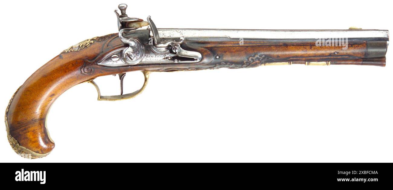 Armi di piccolo calibro, pistole, pistole a pietra focaia, calibro 12 mm, Wenzel Böhm, Eger, circa 1740 anni, IMMOBILE Foto Stock