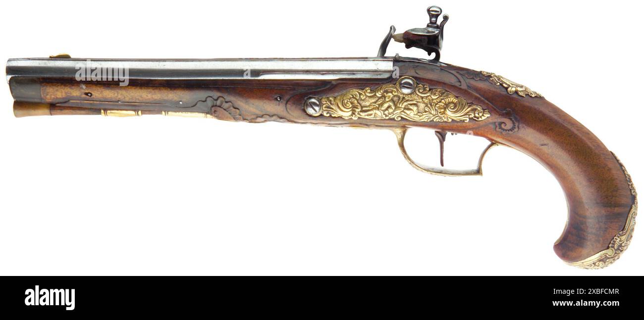 Armi di piccolo calibro, pistole, pistole a pietra focaia, calibro 12 mm, Wenzel Böhm, Eger, circa 1740 anni, IMMOBILE Foto Stock