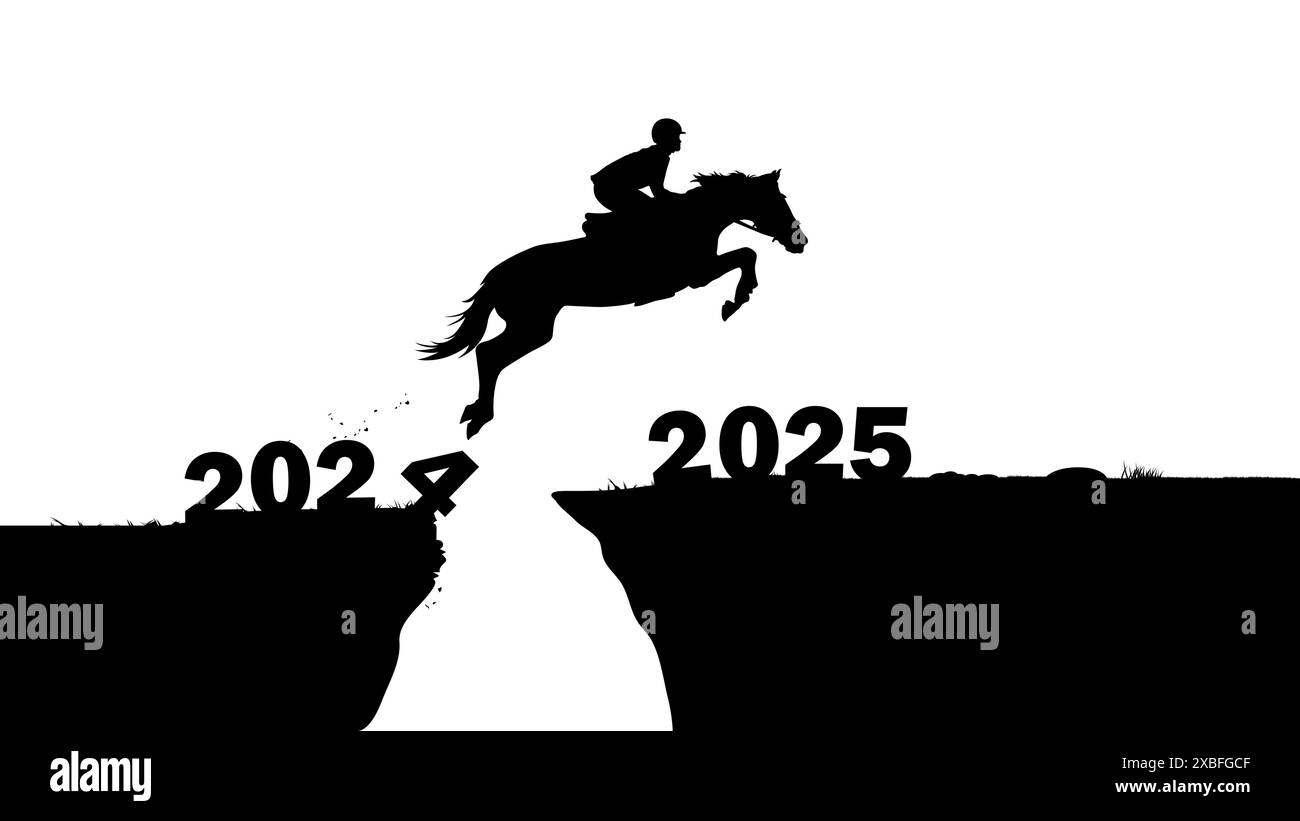 Concetto di salto a cavallo Capodanno 2024 - 2025 sfondo bianco isolato Illustrazione Vettoriale