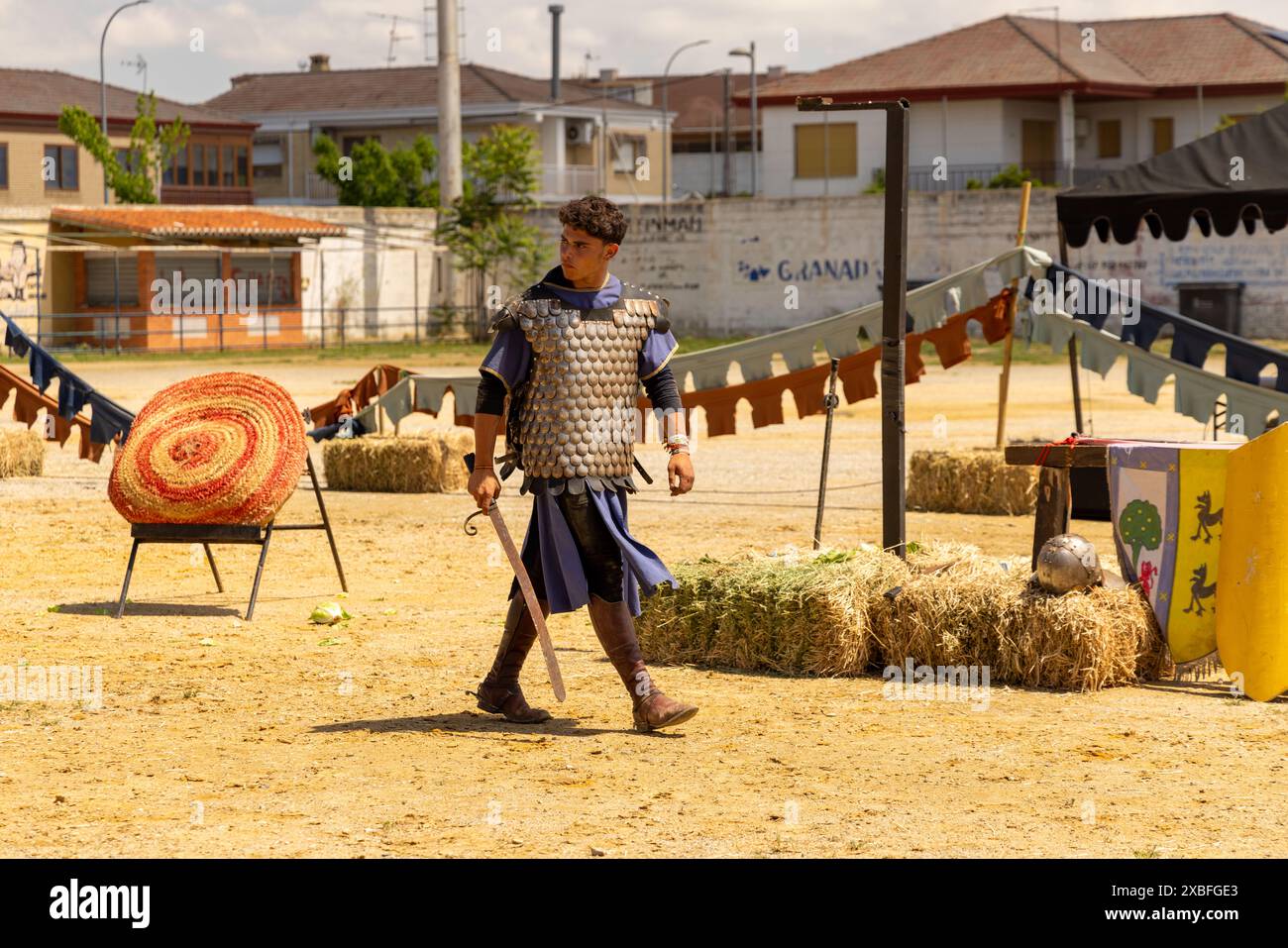 Capitulaciones festività medievali a santa fe, Granada combattono lo spettacolo di battaglia Foto Stock