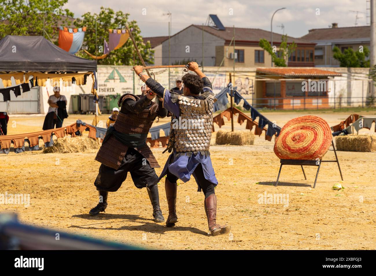 Capitulaciones festività medievali a santa fe, Granada combattono lo spettacolo di battaglia Foto Stock