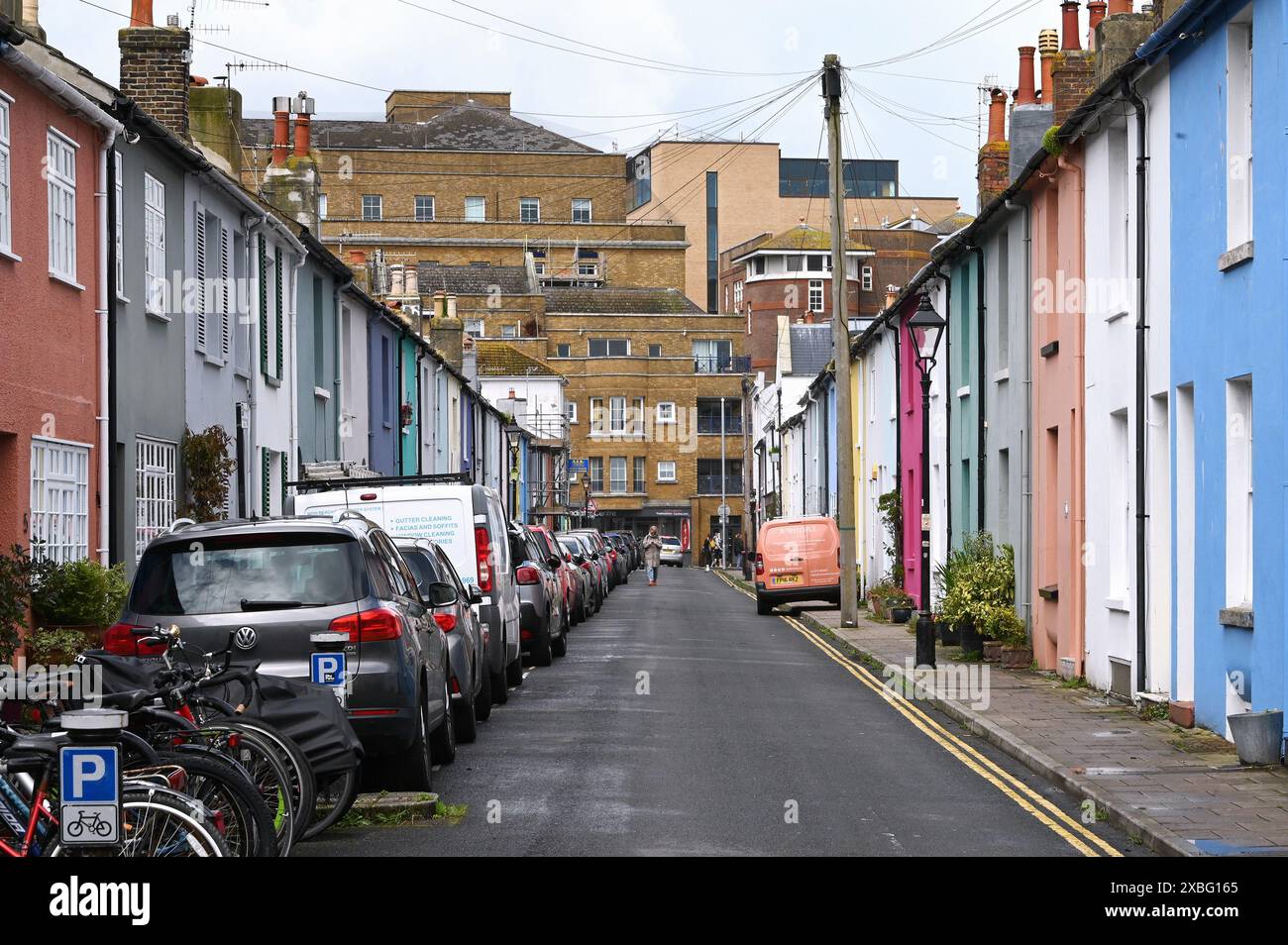 HŠuserzeile, North Laine, Brighton, Inghilterra Foto Stock