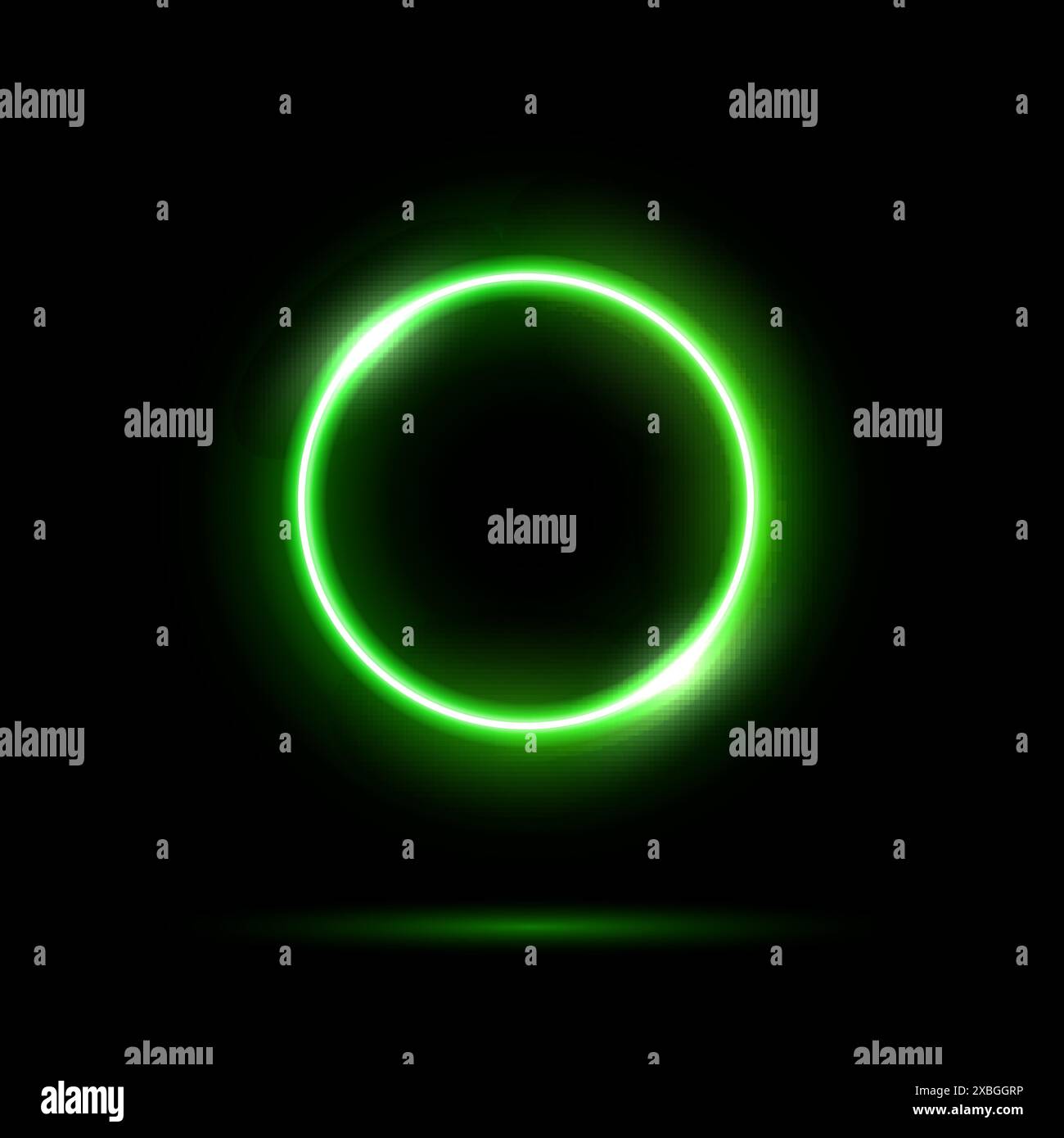 Cerchio verde neon luminoso isolato su sfondo nero. Telaio luci elettriche rotonde. Illustrazione vettoriale del design geometrico della moda. Svuotare l'anello minimo Illustrazione Vettoriale