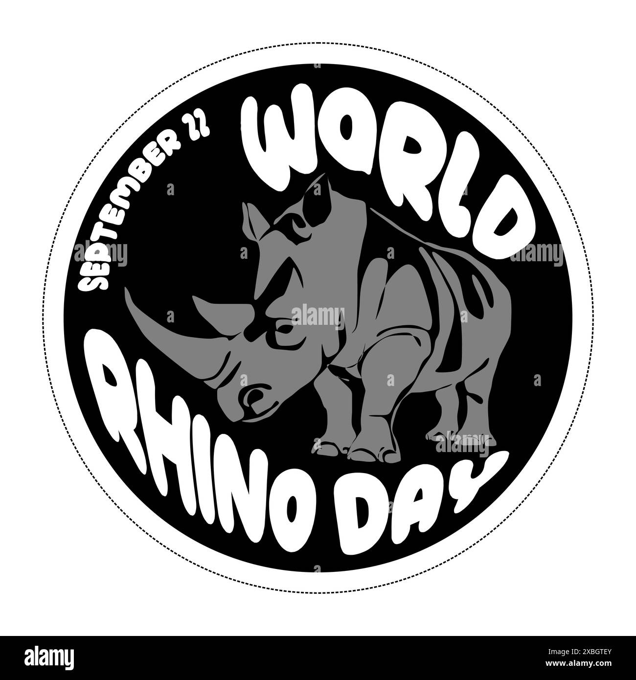 Giornata mondiale del rinoceronte. Illustrazione vettoriale per il giorno mondiale del rinoceronte. Poster, banner, logo, stampa per amanti e difensori dei rinoceronti. Protezione degli animali. 22 settembre Illustrazione Vettoriale