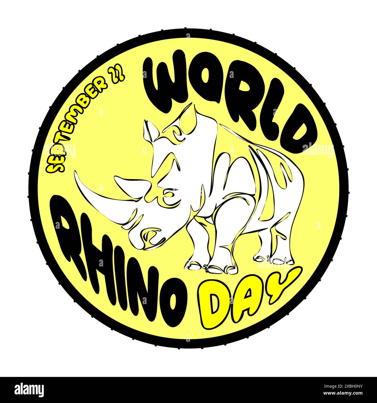 Giornata mondiale del rinoceronte. Illustrazione vettoriale per il giorno mondiale del rinoceronte. Poster, banner, logo, stampa per amanti e difensori dei rinoceronti. Protezione degli animali. 22 settembre Illustrazione Vettoriale