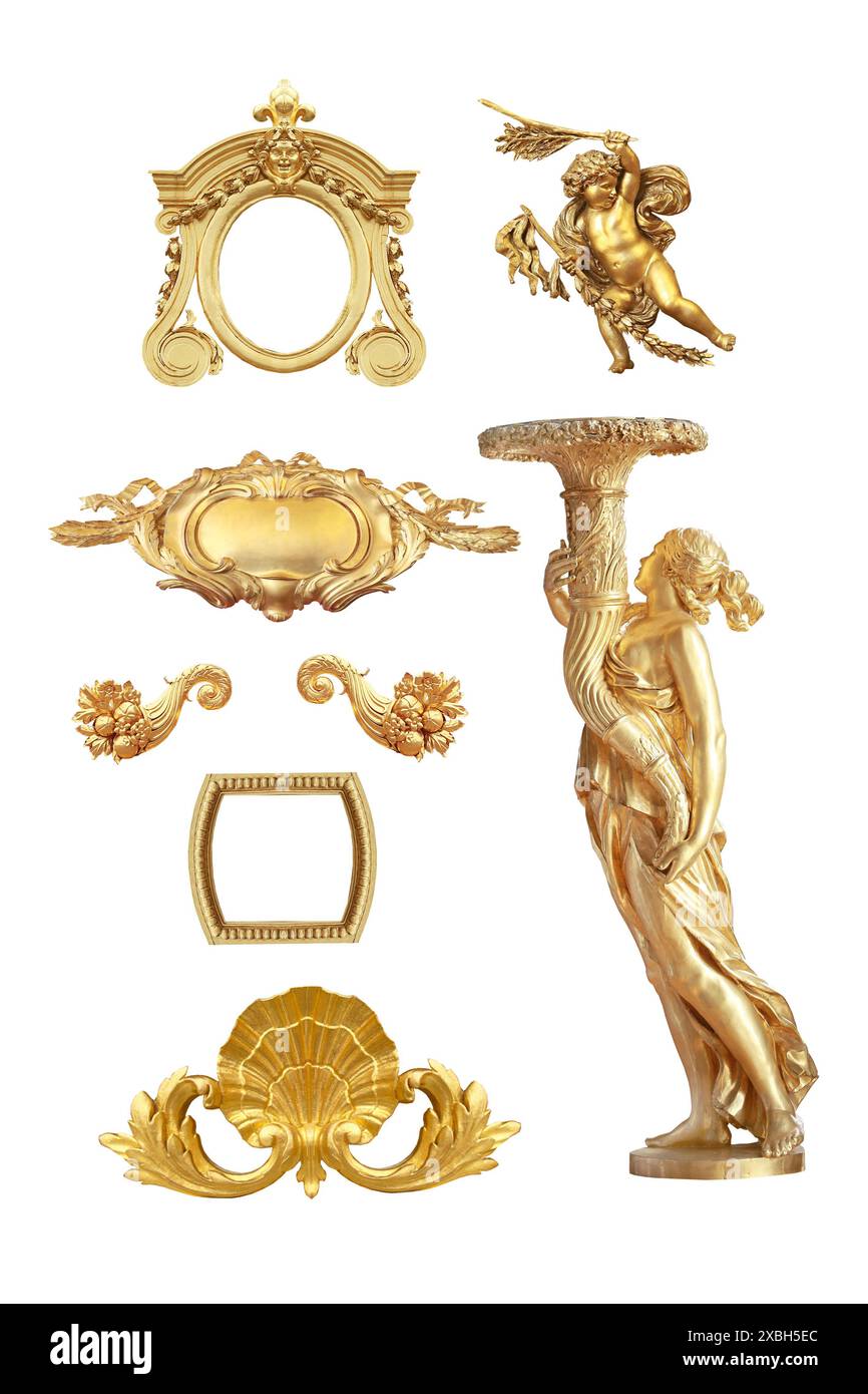 Dettagli dorati isolati al castello di Versailles. Francia. Foto Stock