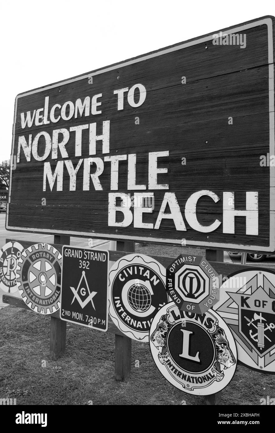 Benvenuto al cartello di North Myrtle Beach, Stati Uniti. Foto Stock