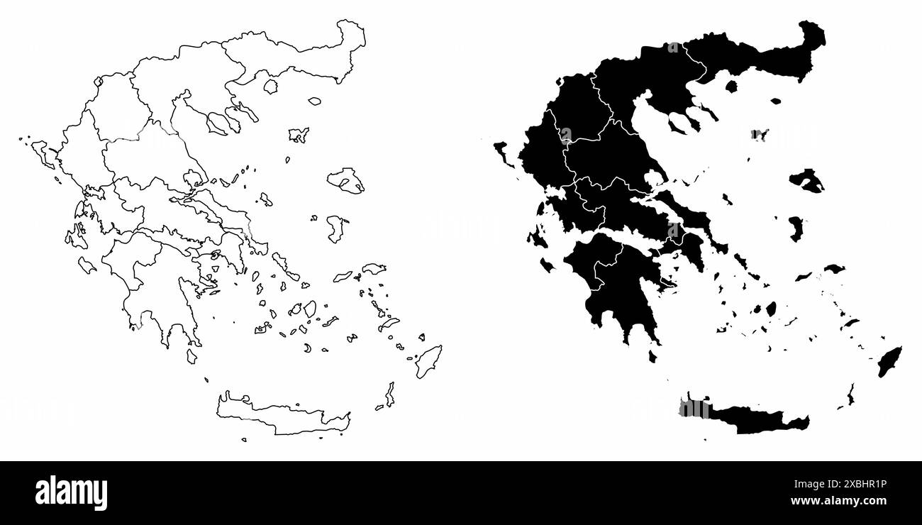 Le mappe amministrative in bianco e nero della Grecia Illustrazione Vettoriale