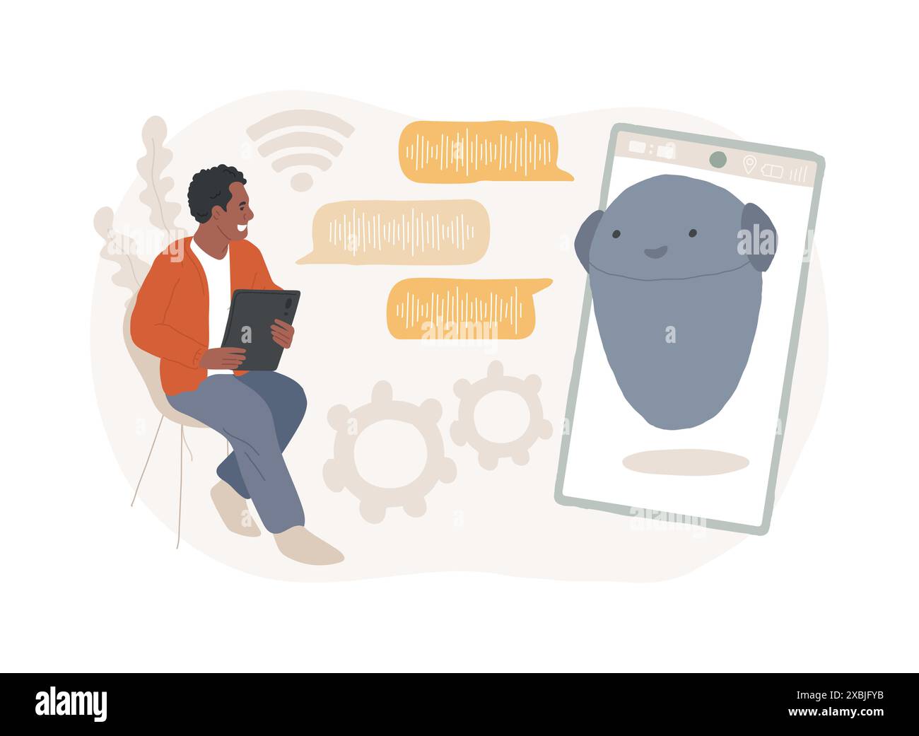 Illustrazione vettoriale del concetto isolato dell'assistente virtuale chatbot. Illustrazione Vettoriale