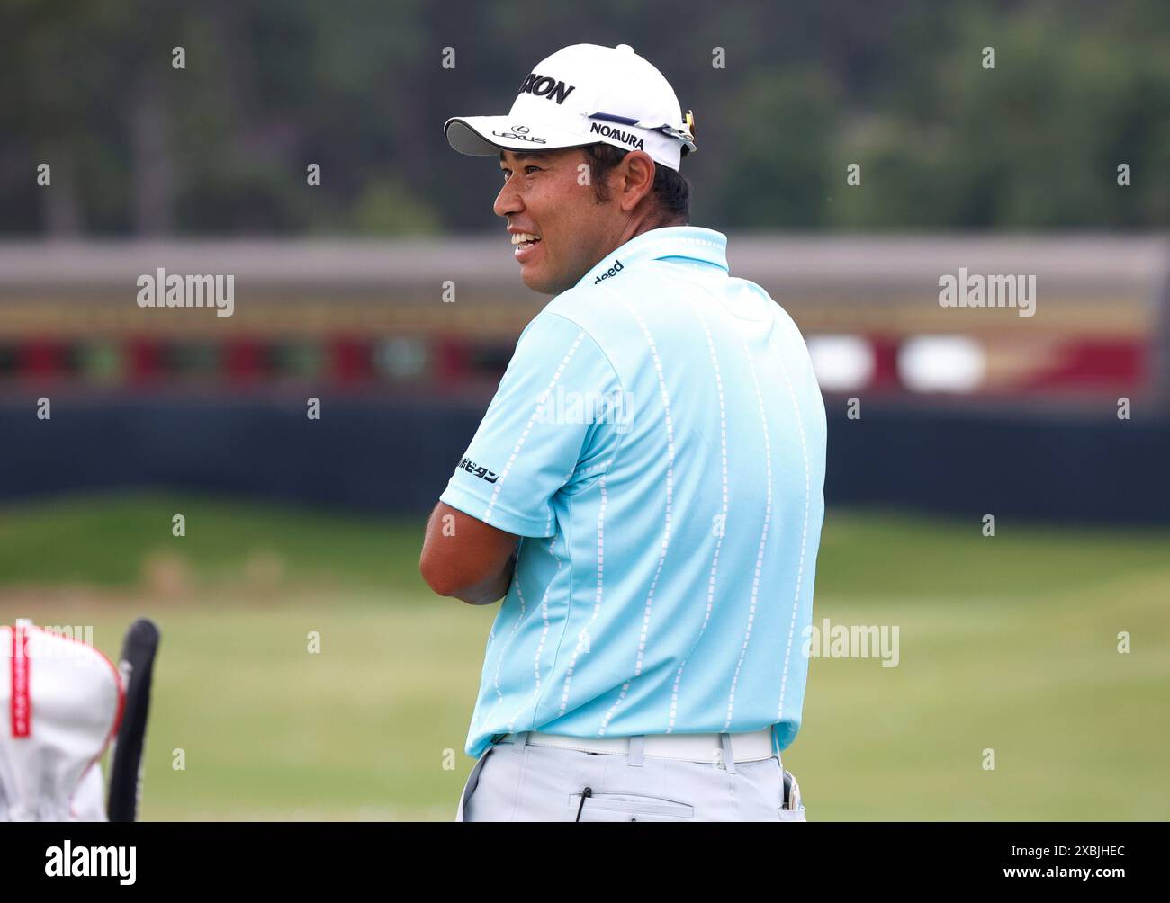 Pinehurst, Stati Uniti. 12 giugno 2024. Il Giappone Hideki Matsuyama si riscalda durante una partita di allenamento al 124° campionato di golf U.S. Open al Pinehurst Resort & Country Club di Pinehurst, N.C. mercoledì 12 giugno 2024. Foto di John Angelillo/UPI credito: UPI/Alamy Live News Foto Stock