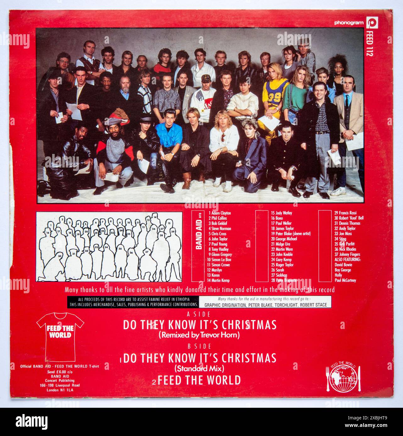 Copertina posteriore della versione originale da 12 pollici di Do They Know IT's Christmas by Band Aid, pubblicata nel 1984 Foto Stock