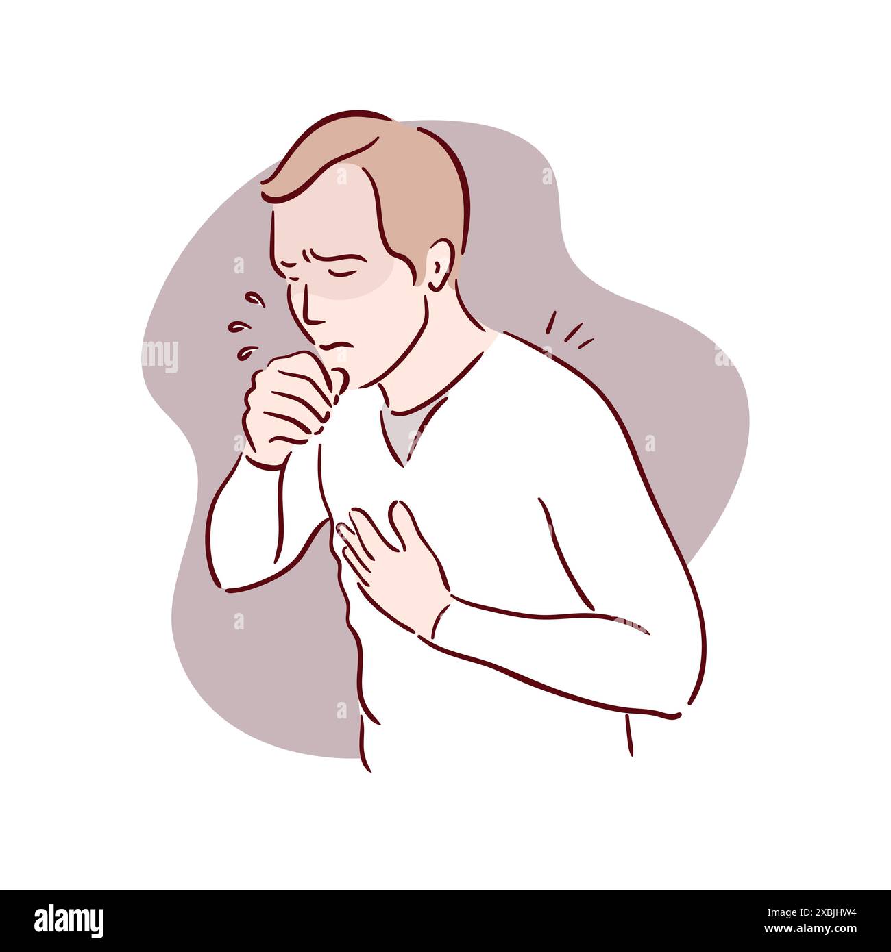 L'uomo tossisce. Malattia, covid. Malattia malsana, giovane asiatico malessere e tosse, hanno freddo, mal di gola sofferente con sintomi di tosse b Illustrazione Vettoriale