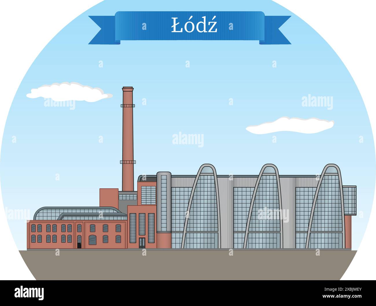 Lodz, Polonia. Precedente centrale termica storica - illustrazione vettoriale dettagliata Illustrazione Vettoriale