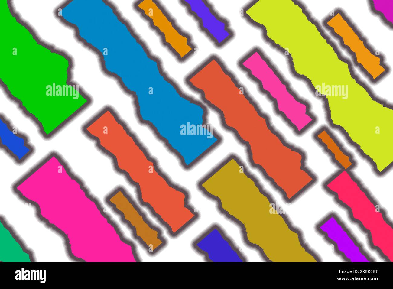 Uno sfondo colorato e astratto con molte strisce e rettangoli di colori diversi. I colori sono luminosi e audaci, creando una sensazione di energia e. Foto Stock