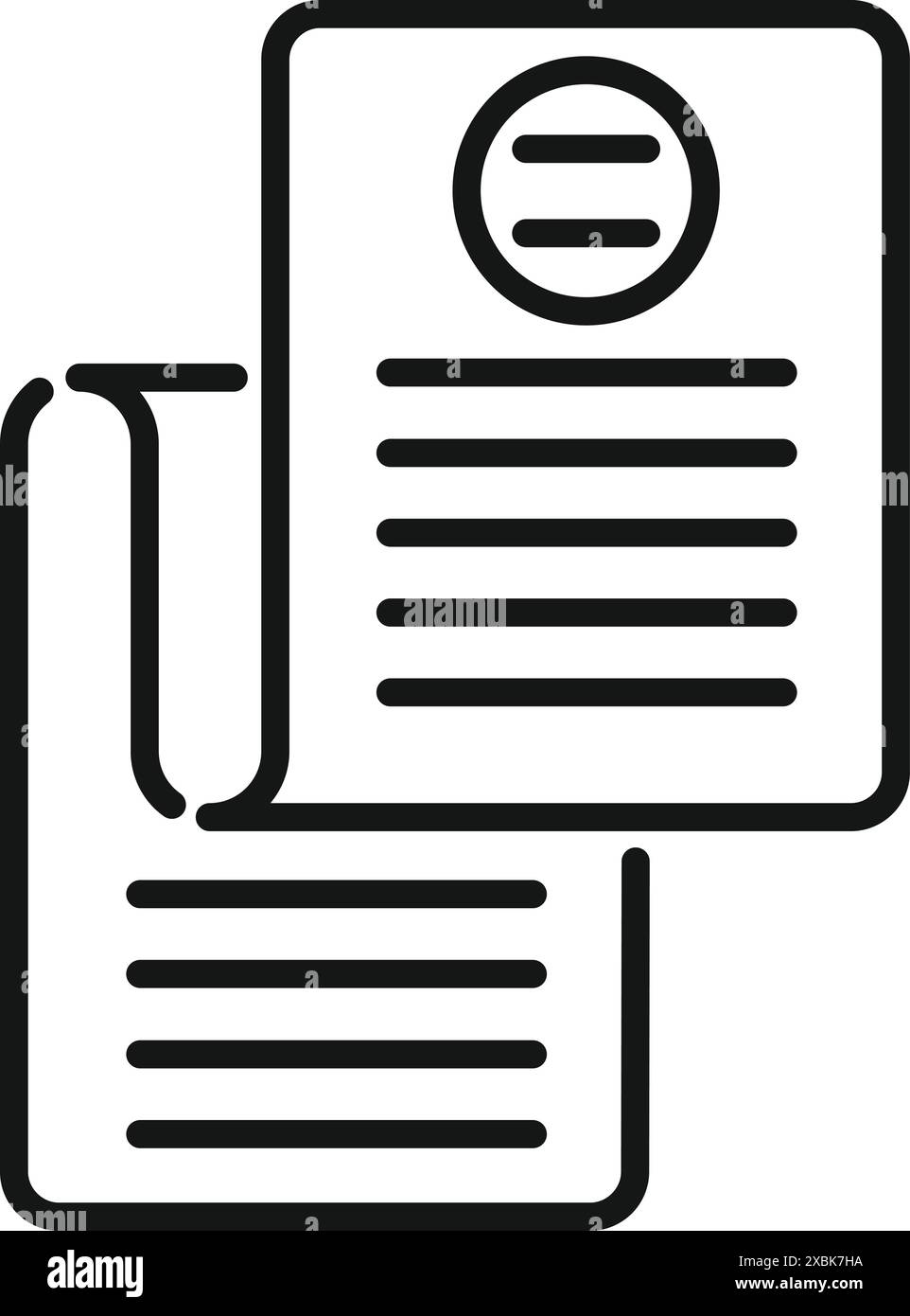 Illustrazione minimalista con due documenti, simbolo di accordi e documenti legali Illustrazione Vettoriale