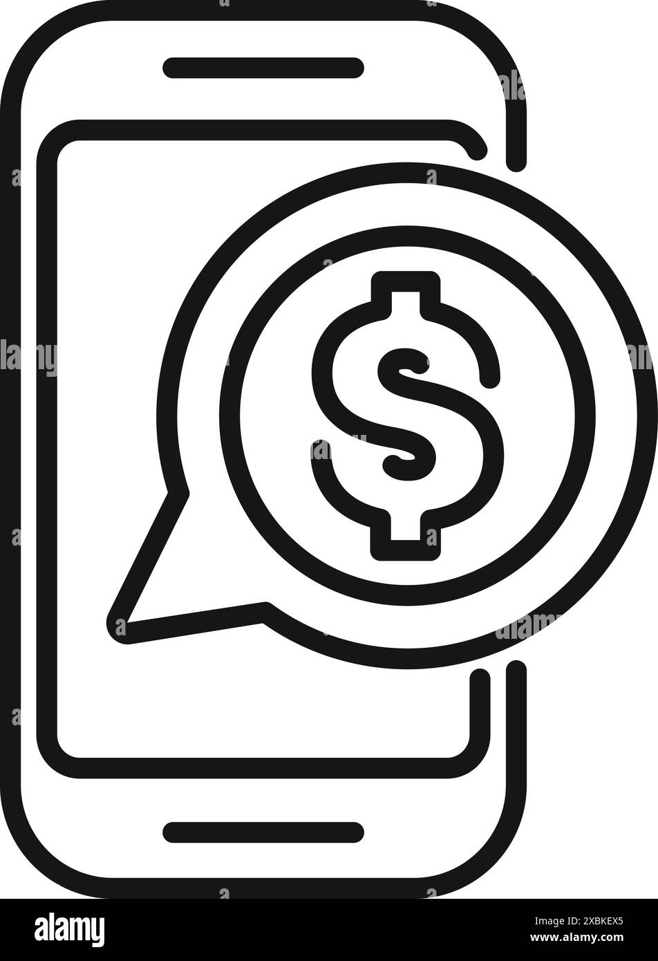 Lo smartphone visualizza un simbolo del dollaro all'interno di una bolla vocale, che rappresenta le transazioni finanziarie online Illustrazione Vettoriale