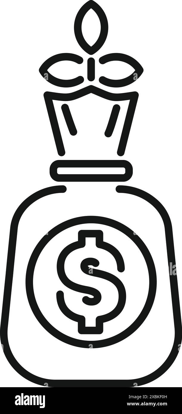 Semplice icona di linea di un sacco di soldi con una pianta che cresce fuori, che rappresenta la crescita finanziaria Illustrazione Vettoriale