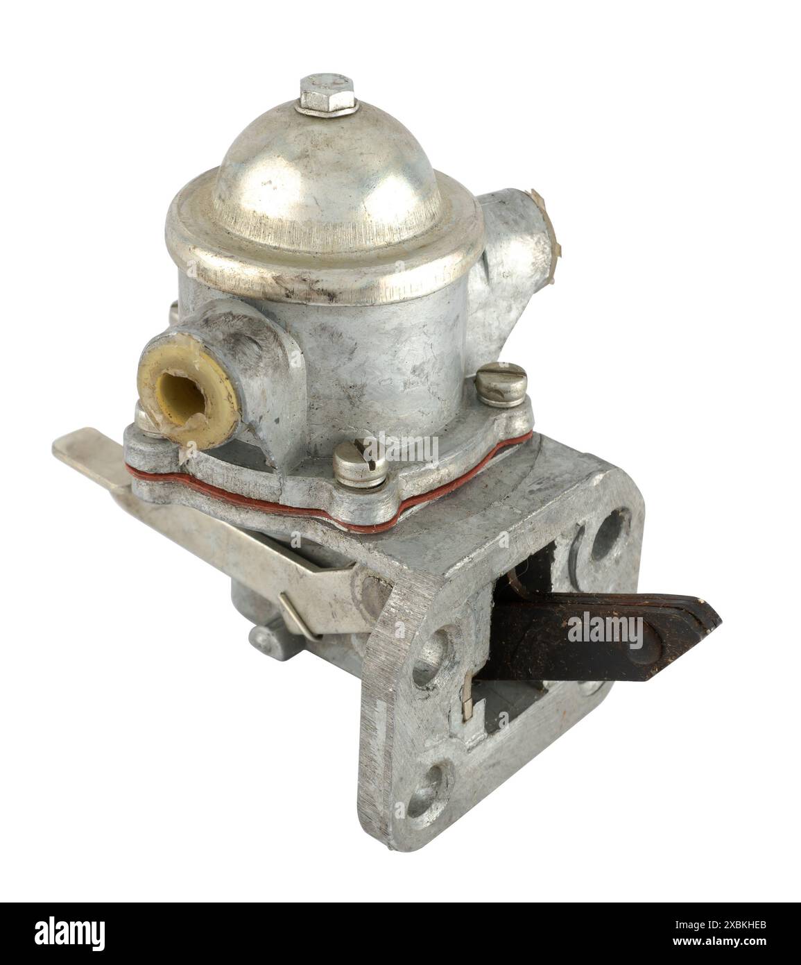 Pompa carburante, un dispositivo per pompare carburante dal serbatoio al motore, su sfondo bianco in isolamento Foto Stock
