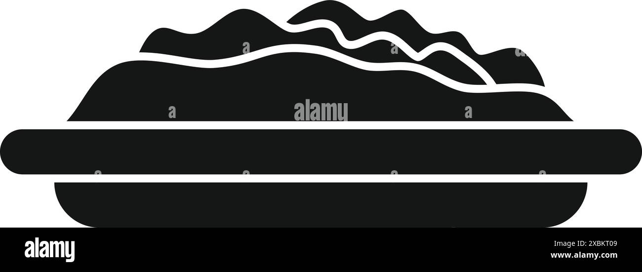 Semplice icona in bianco e nero di purè di patate su un vassoio, perfetta per rappresentare cibo, pasti e contorni Illustrazione Vettoriale