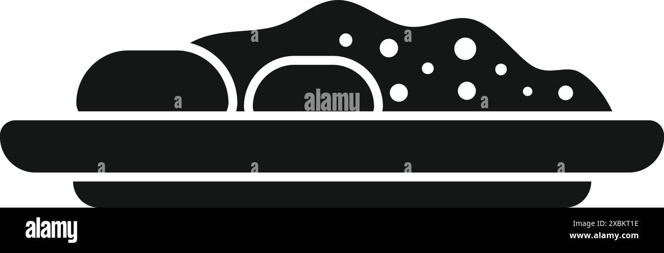 Icona di glifo nero per un thali, un piatto tradizionale indiano composto da riso, curry e altri accompagnamenti, spesso servito su un piatto rotondo Illustrazione Vettoriale