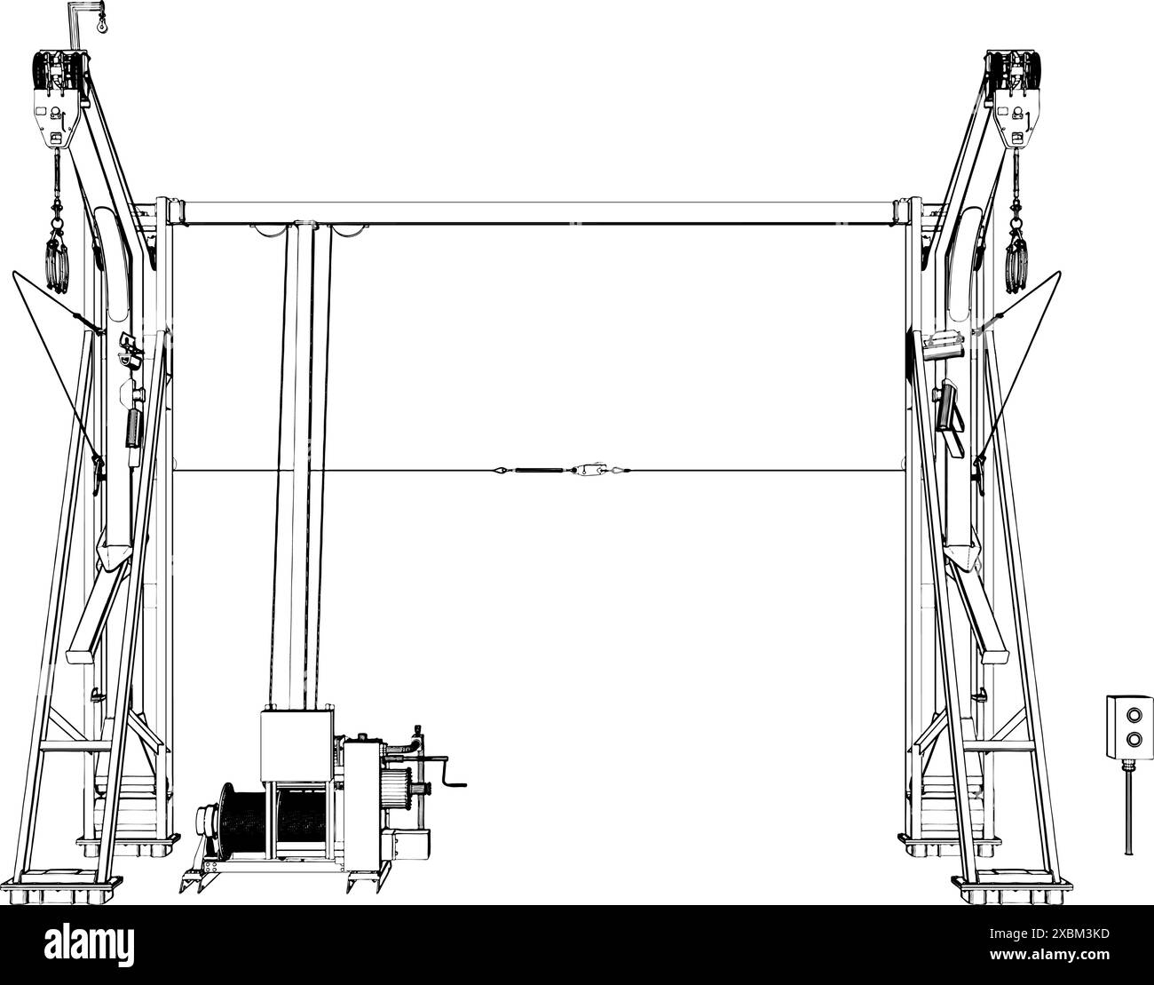 Gru vettoriale per imbarcazioni di sollevamento. Apparecchiature industriali e per l'edilizia. Illustrazione isolata su sfondo bianco. Illustrazione Vettoriale