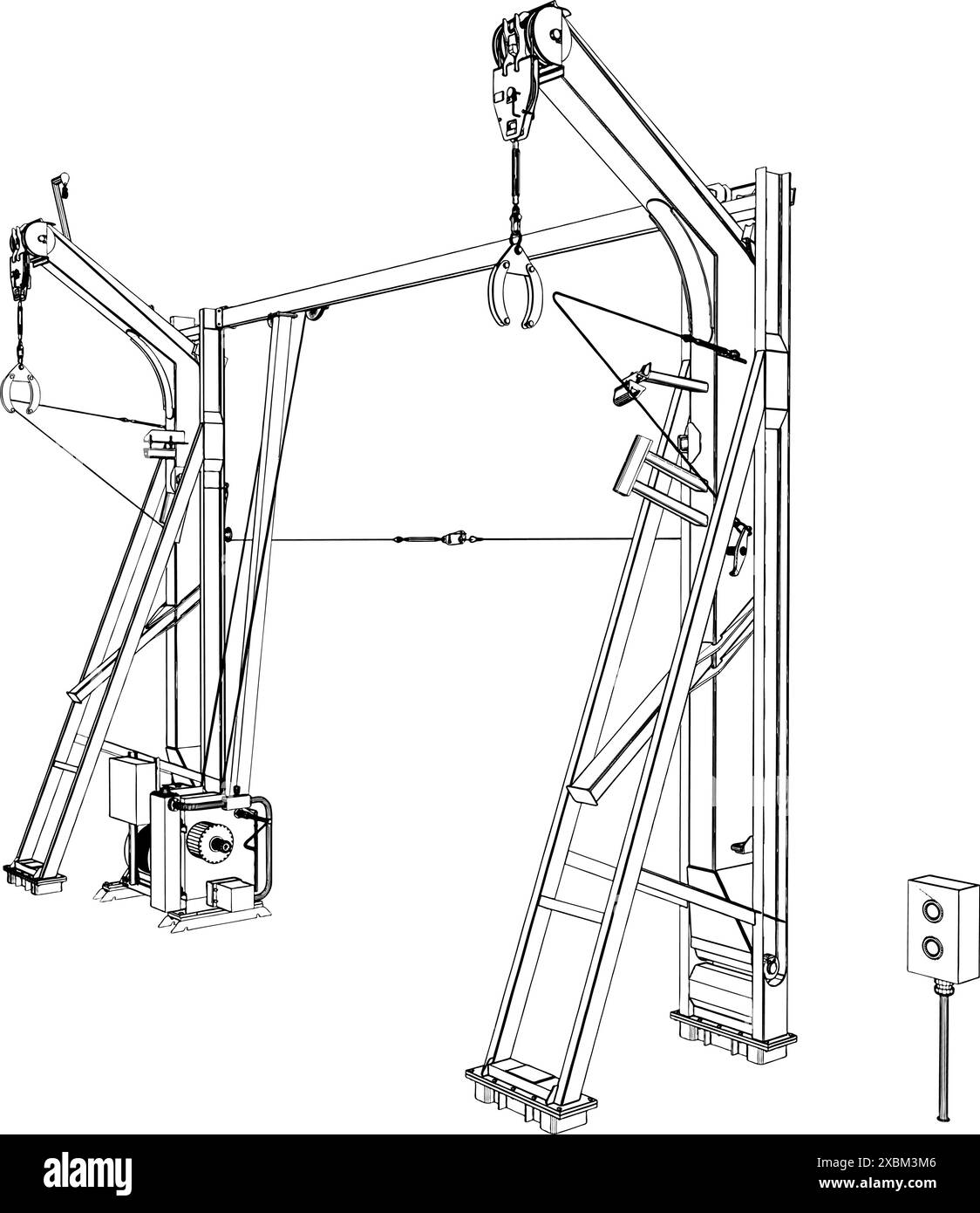 Gru vettoriale per imbarcazioni di sollevamento. Apparecchiature industriali e per l'edilizia. Illustrazione isolata su sfondo bianco. Illustrazione Vettoriale