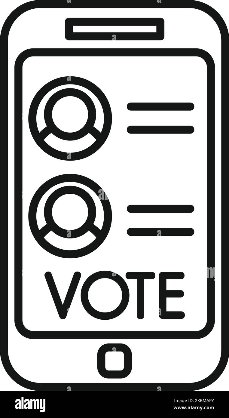 Voto online su uno smartphone con due candidati tra cui scegliere Illustrazione Vettoriale