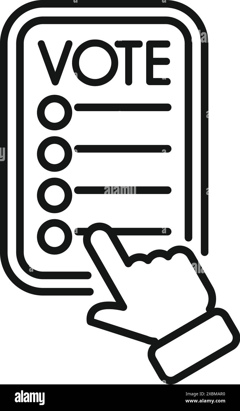 L'elettore sta decidendo quale candidato votare su una macchina elettronica di voto Illustrazione Vettoriale