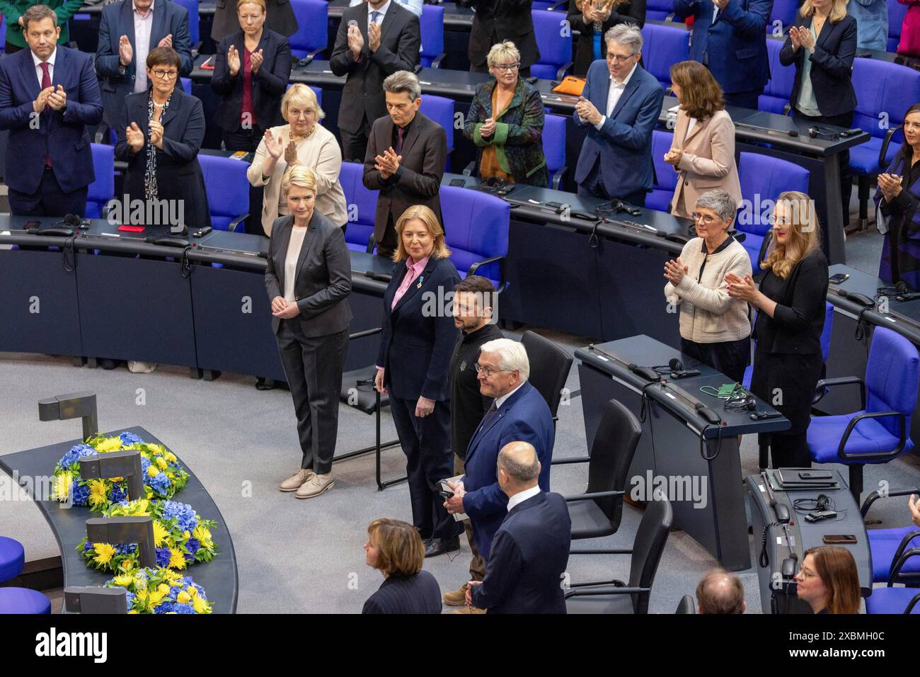 Manuela Schwesig (Presidente del Bundesrat), Baerbel Bas (Presidente del Bundestag tedesco), Volodymyr Zelensky (Presidente dell'Ucraina) Foto Stock