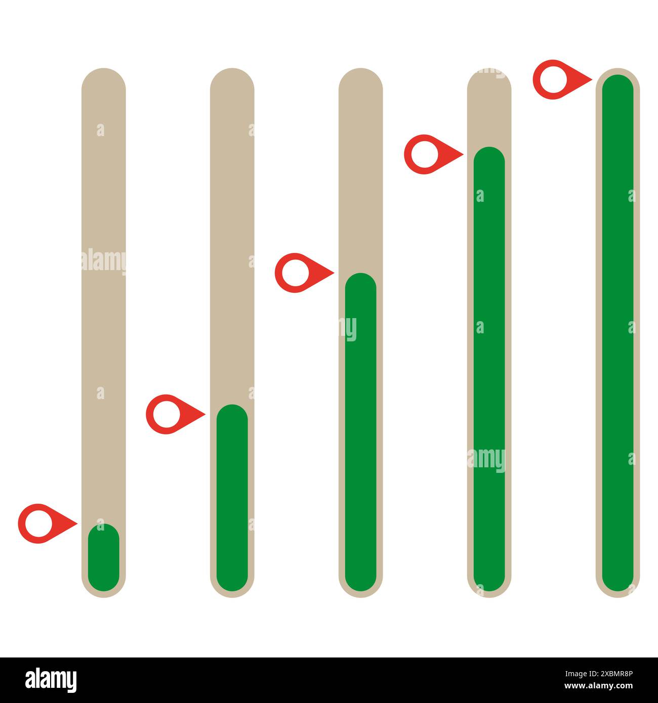 Indicatori a barre di avanzamento. Colori beige e verde. Puntatori rossi sui livelli. Illustrazione vettoriale. Illustrazione Vettoriale