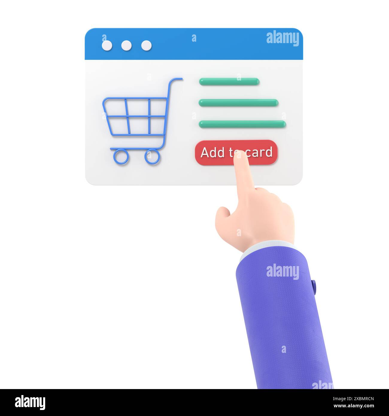 rendering 3d della shopping bag online per il prodotto da aggiungere alla scheda sul browser web. icona dello shopping online 3d con il mercato commerciale. icona 3d e carrello acquisti Foto Stock