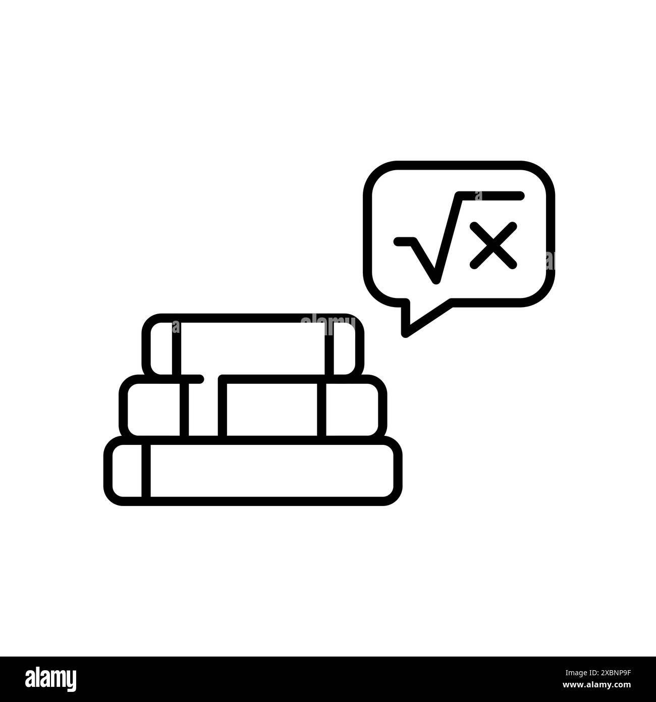 Libri e simboli matematici. Materiale didattico scolastico e universitario. Pixel Perfect, icona del vettore di traccia modificabile Illustrazione Vettoriale