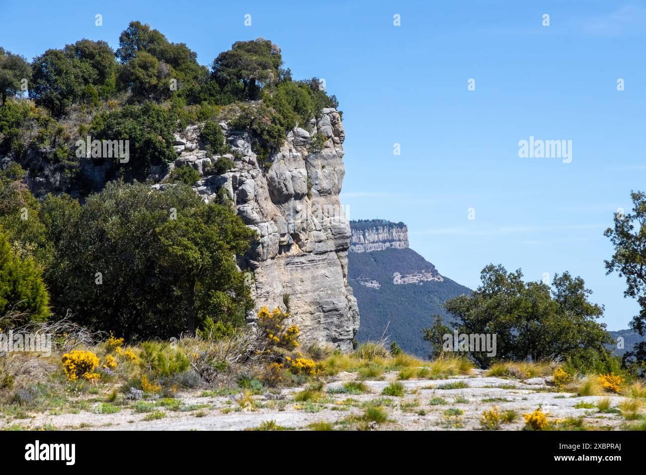 Spagnolo bellissimo paesaggio di montagna vicino al piccolo villaggio Rupit in Catalogna, parco nazionale Foto Stock